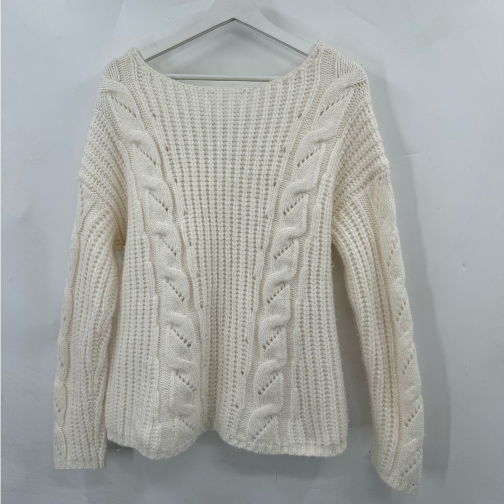 Anthropologie Alpaca Sweater Ramona Sweater Cable Knit V-Neck Sweater Size Small - Picture 8 of 10